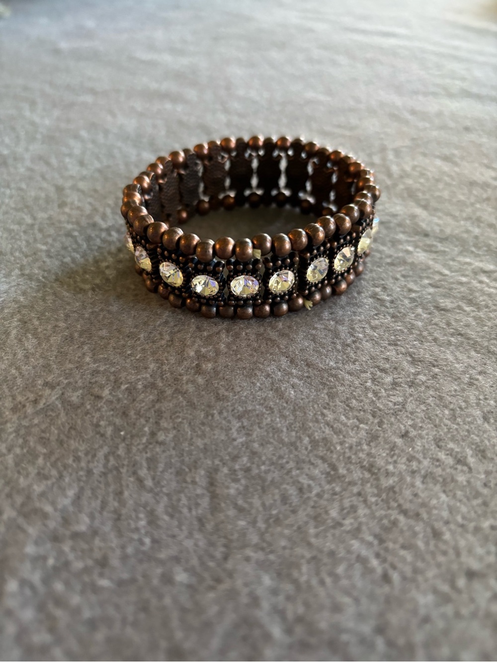 paparazzi Bronze Bracelet with Clear Rhinestone Row
